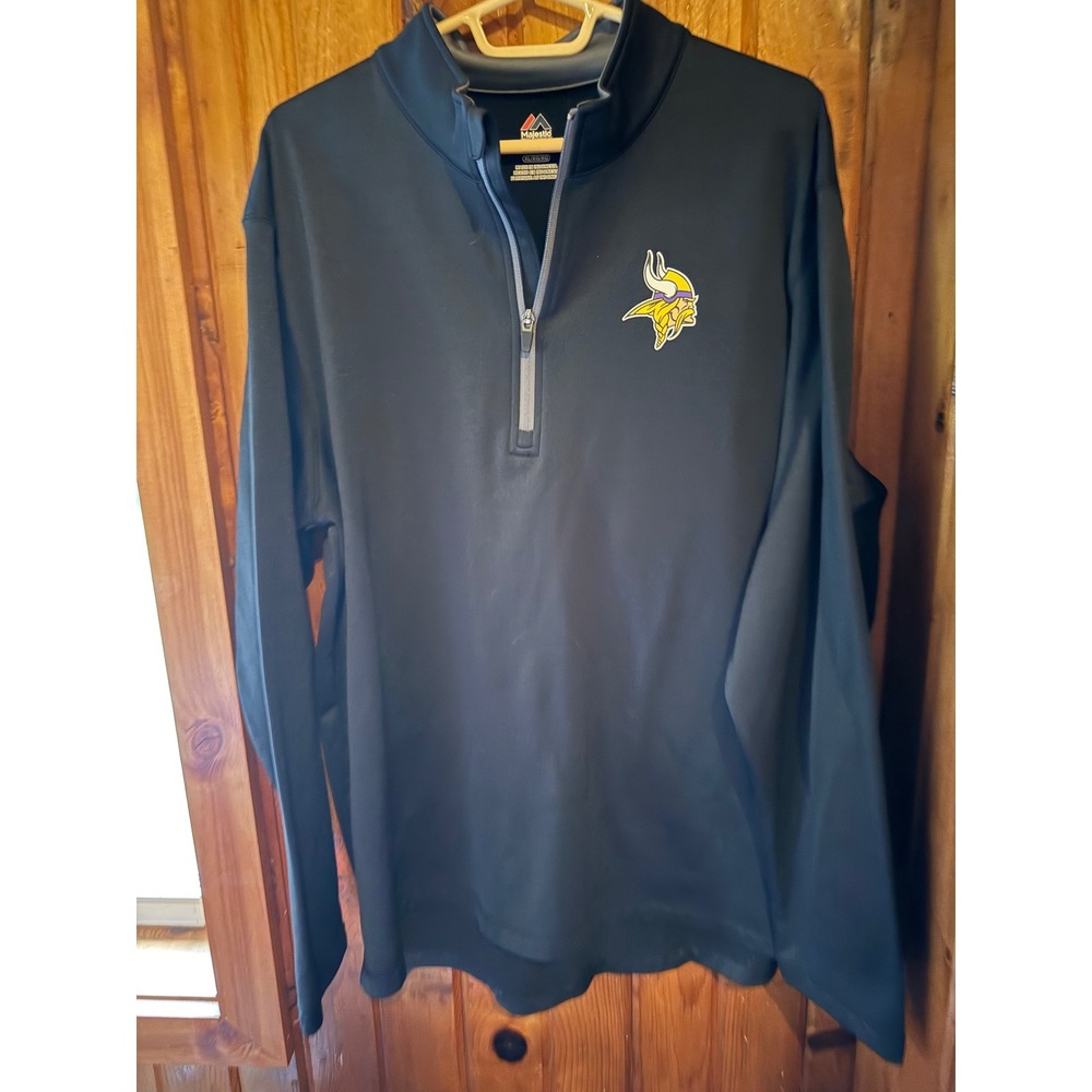 Majestic Minnesota Vikings Therma Base Quarter Zip Pullover Mens XL Black NFL